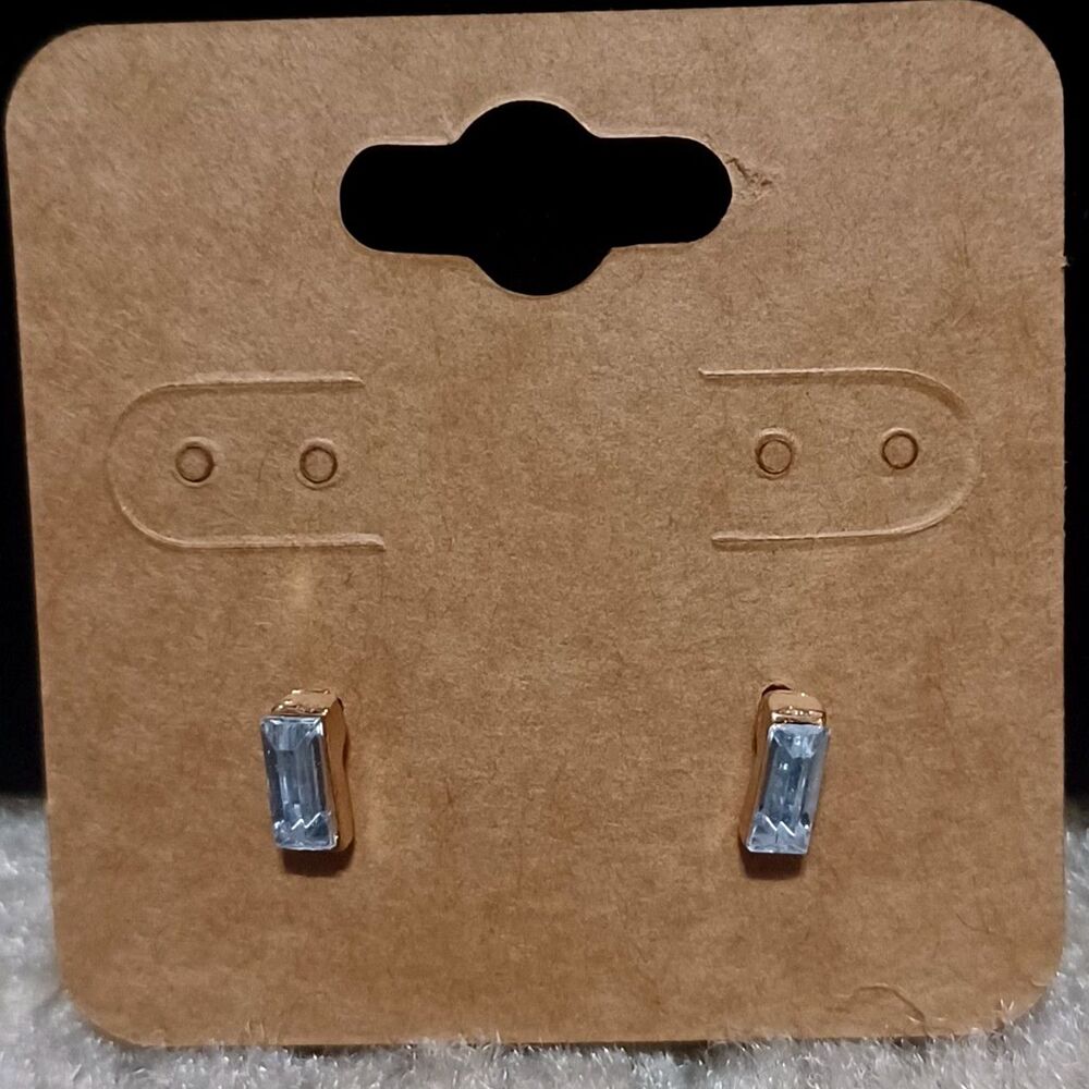 Rectangular Clear Rhinestone and Gold-Toned Stud Fashion Earrings